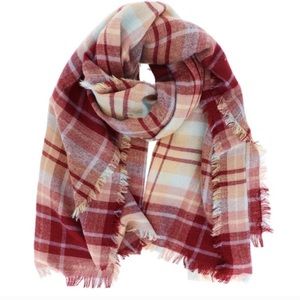 Vici Maroon Baby Blue Fringe Fall Plaid Scarf  NWT and still in sealed pouch